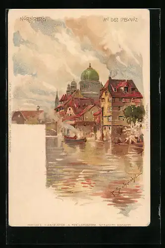 Künstler-AK P. Schmohl: Nürnberg, An der Pegnitz