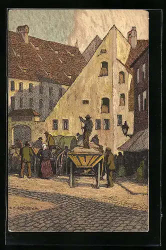 Künstler-AK Ernst E. Schlatter: Kartoffelmarkt
