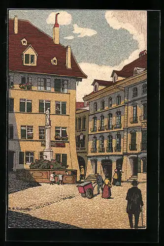 Künstler-AK Ernst E. Schlatter: Gerechtigkeitsbrunnen