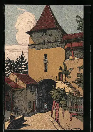 Künstler-AK Ernst E. Schlatter: Burgdorf, Schlossturm