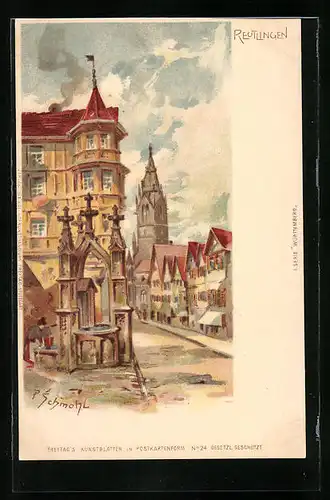 Künstler-AK P. Schmohl: Reutlingen, Ortsansicht