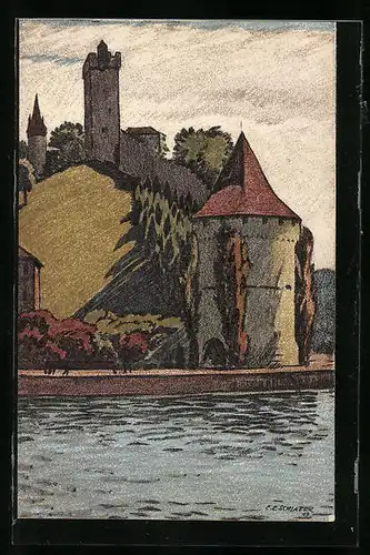 Künstler-AK Ernst E. Schlatter: Luzern, Nölliturm