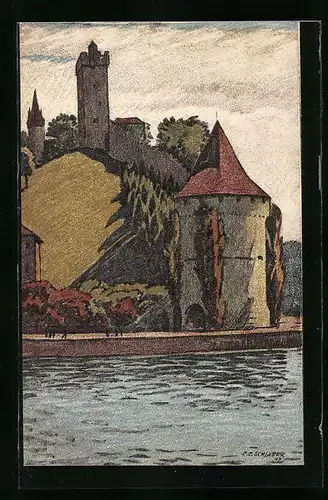 Künstler-AK Ernst E. Schlatter: Luzern, Nölliturm