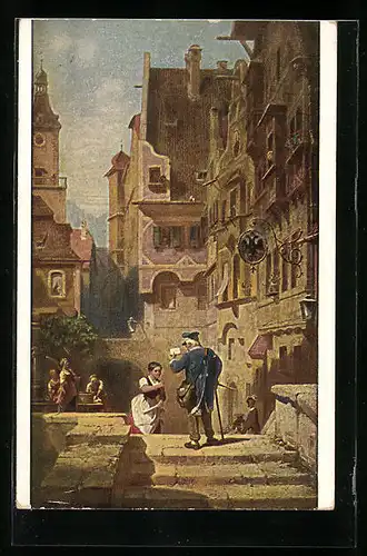 Künstler-AK Carl Spitzweg: Briefträger in der Stadt