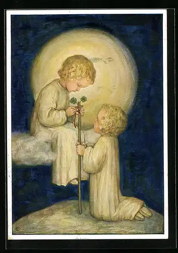 Künstler-AK Maria Spötl: Kinder im Mondschein, Wandersegen