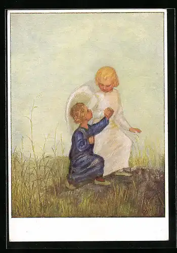 Künstler-AK Maria Spötl: Engel mit Kind