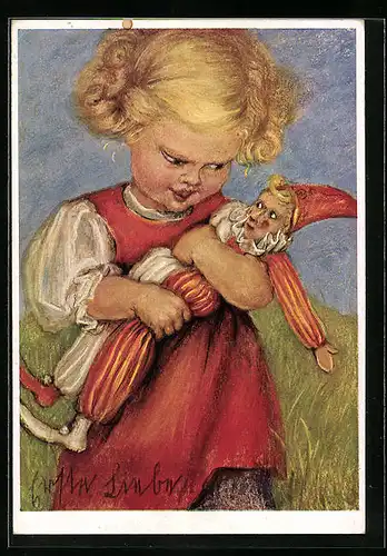 Künstler-AK Maria Spötl: Erste Liebe, Mädchen mit Puppe