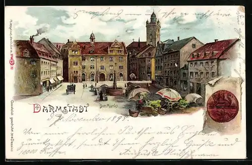 Lithographie Darmstadt, Der Markt mit Geschäften