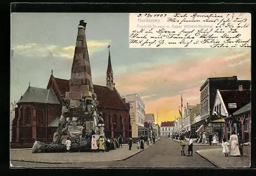 AK Norderney, Friedrichstrasse und Kaiser Wilhelm-Denkmal