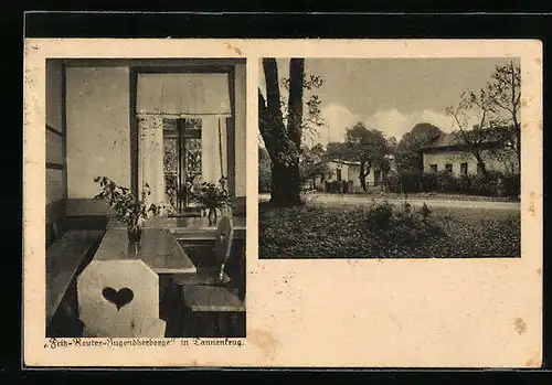 AK Tannenkrug, Fritz-Reuter-Jugendherberge mit Innenansicht