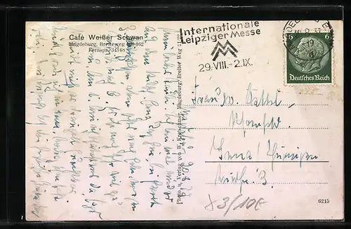 AK Magdeburg, Cafe Weisser Schwan im Breiteweg 160-162