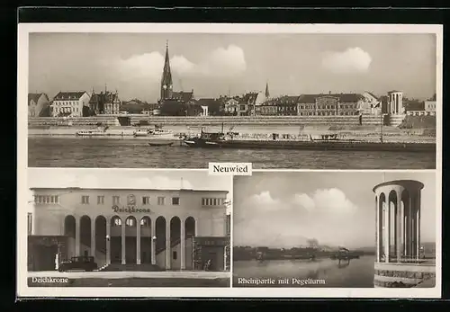 AK Neuwied, Deichkrone, Rheinpartie mit Pegelturm