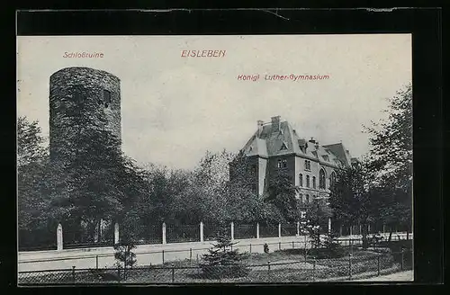 AK Eisleben, Königliches Luther-Gymnasium und Schlossruine