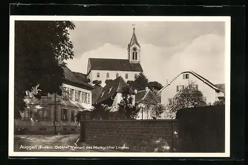 AK Auggen im Markgräfler Land /Baden, Strassenpartie mit Kirche