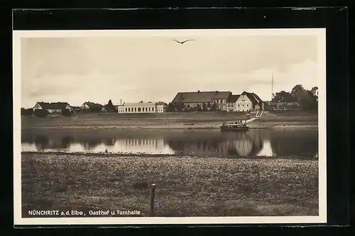 AK Nünchritz /Elbe, Gasthof und Turnhalle