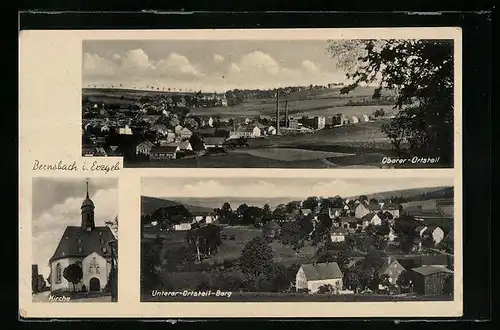 AK Bernsbach /Erzgebirge, Kirche und Oberer-Ortsteil