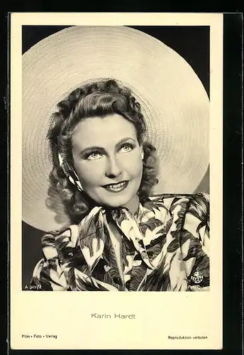 AK Schauspielerin Karin Hardt mit einem grossen Hut