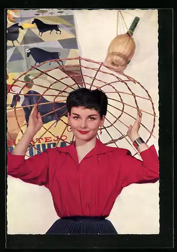 AK Schauspielerin Ingrid Andree in einem roten Hemd