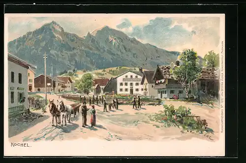 Künstler-AK Edward Harrison Compton: Kochel mit Bergpanorama