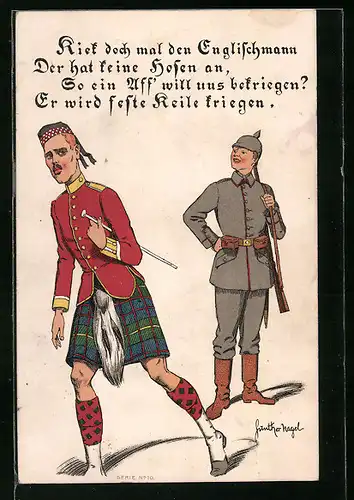 Künstler-AK Günther Nagel: Britischer Soldat im Kilt, Propaganda 1. Weltkrieg