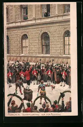 Künstler-Lithographie Paul Hey unsign.: München, Schäfflertanz vor der Residenz