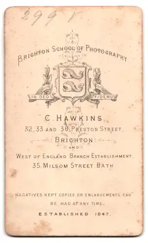 Fotografie C. Hawkins, Brighton, 32, 33 & 38, Preston Street, Junge Dame mit Kragenbrosche und Amulett