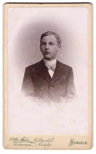 Fotografie Otto Mohr, Schleiz, Junger Mann im Anzug mit Fliege