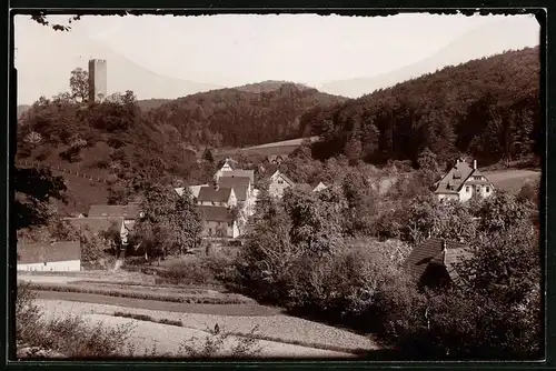 Fotografie Brück & Sohn Meissen, Ansicht Tautenburg i. Th., Ortsansicht mit Turm der Ruine Tautenburg