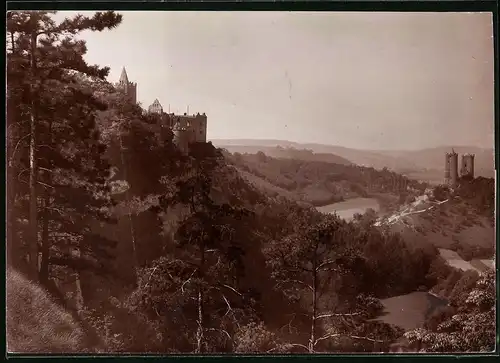 Fotografie Brück & Sohn Meissen, Ansicht Saaleck, Blick auf die Rudelsburg und Saaleck