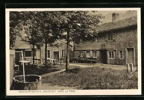 AK Schattwald, Weinwirtschaft Rehbach mit Garten