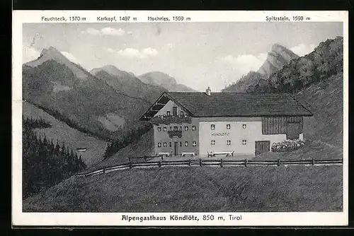 AK Erl, Alpengasthaus Köndlötz mit Hochries und Spitzstein