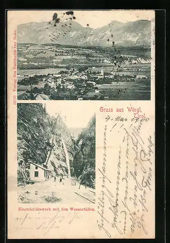 AK Wörgl, Electricitätswerk mit den Wasserfällen, Ortsansicht