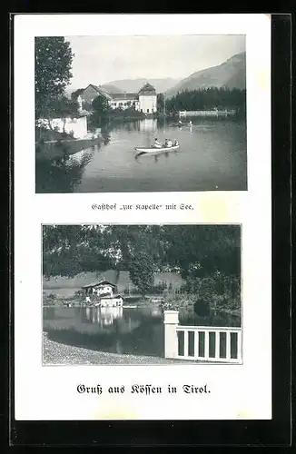 AK Kössen, Gasthof zur Kapelle mit See