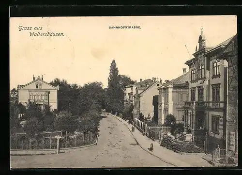 AK Waltershausen, Bahnhofstrasse mit Möbelgeschäft