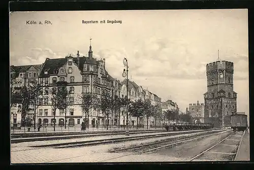 AK Köln a. Rh., Strassenpartie mit Restaurant und Bayenturm