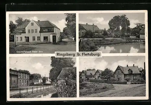 AK Ringsberg b. Flensburg, Geschäftshaus Peter Brix, Uferpartie, Ortspartie