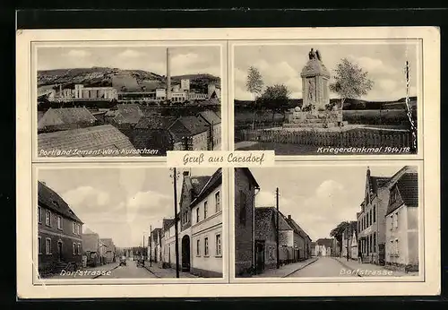 AK Carsdorf, Portland-Zement-Werk Kursachsen, Kriegerdenkmal 1914-18, Dorfstrasse