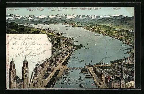 AK Zürich, Zürich-See aus der Vogelschau
