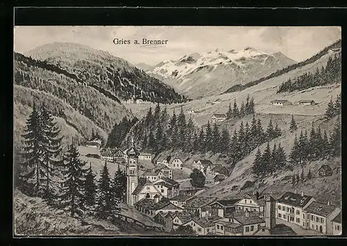 AK Gries a. Brenner, Ortsansicht aus der Vogelschau