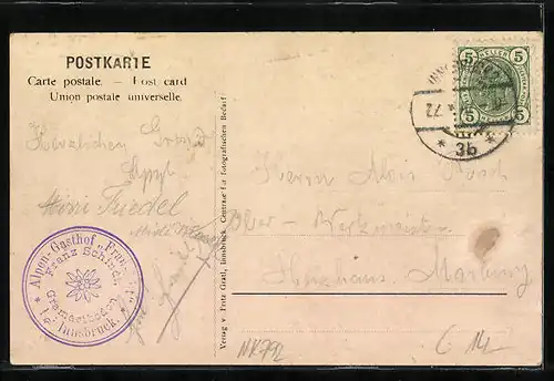 AK Innsbruck, Alpengasthof Frau Hilt