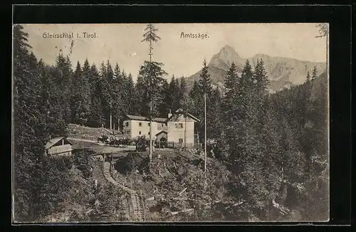 AK Scharnitz, Blick auf die Berghütte Amtssäge im Gleirschtal