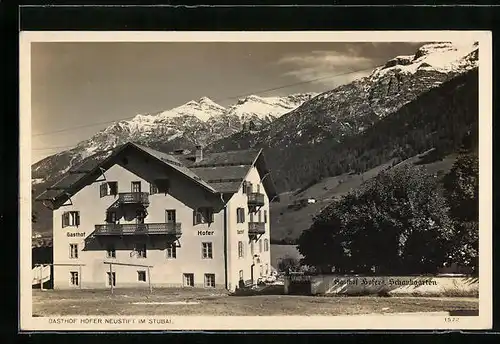 AK Neustift /Stubai, Gasthof Hofer, mit Schankgarten