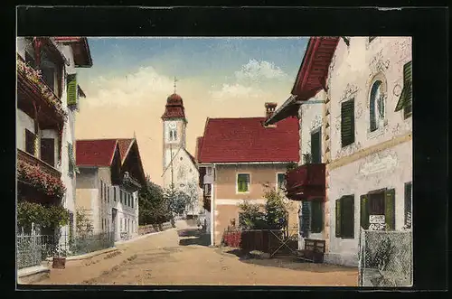 AK Lans, Strassenpartie mit Blick zur Kirche