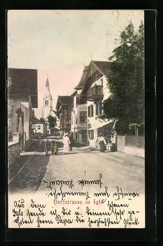 AK Igls, Dorfstrasse mit Blick zur Kirche