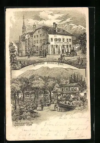 Lithographie Hall, Gasthaus zum Stern mit Schankgarten
