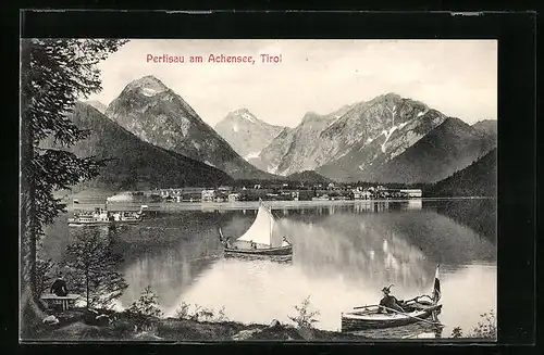AK Pertisau am Achensee, Teilansicht mit Dampfer