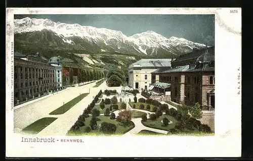 AK Innsbruck, Strasse Rennweg mit Denkmal