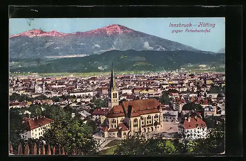AK Innsbruck-Hötting, Teilansicht mit Kirche gegen Patsoherkofel