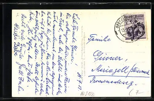 AK Mösern, Gasthof Menthof mit Frau