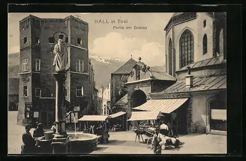 AK Hall, Partie am Graben mit Brunnen